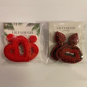 NWT 💘VALENTINE’S DAY💘 *LILY LOUGH* Beaded Earrings…❤️HEARTS•LIPS💋…Post•Set of 2